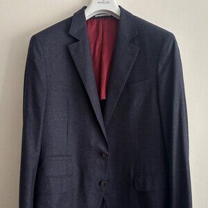 $7400 Brunello Cucinelli 3 roll 2 Navy Check Cashmere Silk Sport Coat/ Blazer-40